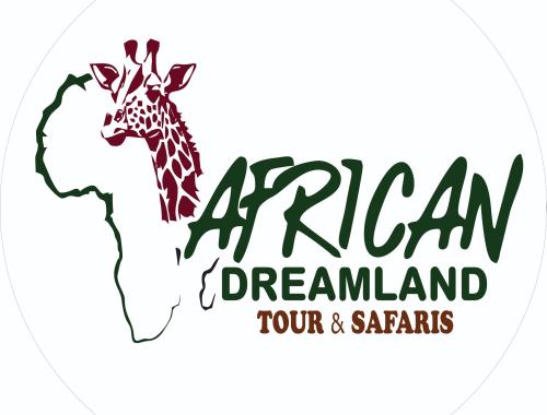 African Dreamland Tours and Safaris logo featuring a safari landscape with wildlife, representing travel and adventure in Africa.